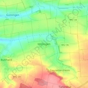 Mappa topografica Höttingen, altitudine, rilievo