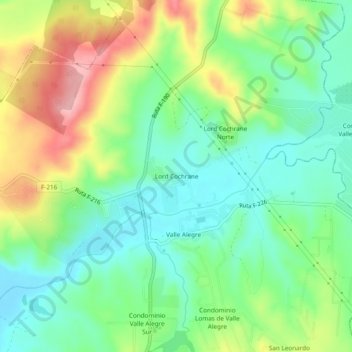 Mappa topografica Lord Cochrane, altitudine, rilievo
