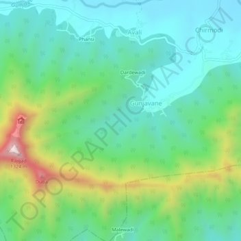 Mappa topografica Gunjavane, altitudine, rilievo