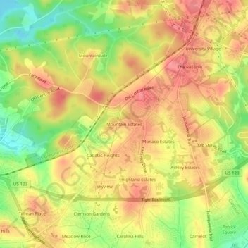 Mappa topografica Mountain Estates, altitudine, rilievo