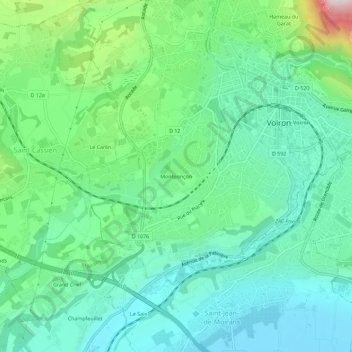 Mappa topografica Montponçon, altitudine, rilievo