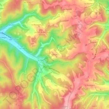Mappa topografica Drouille, altitudine, rilievo