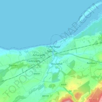 Mappa topografica Nairn, altitudine, rilievo