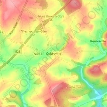 Mappa topografica Cobreville, altitudine, rilievo