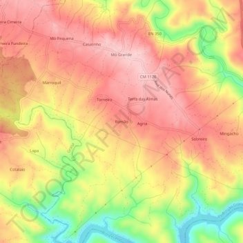 Mappa topografica Romão, altitudine, rilievo