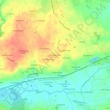 Mappa topografica La Roussardière, altitudine, rilievo