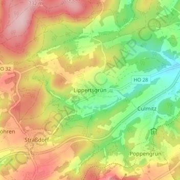 Mappa topografica Lippertsgrün, altitudine, rilievo
