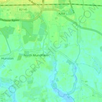 Mappa topografica Runcton, altitudine, rilievo