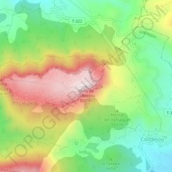 Mappa topografica Mola de Colldejou, altitudine, rilievo
