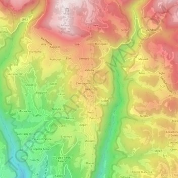 Mappa topografica Melotti, altitudine, rilievo