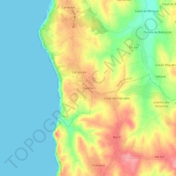 Mappa topografica Assenta, altitudine, rilievo