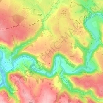 Mappa topografica Agnac, altitudine, rilievo