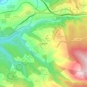 Mappa topografica Montealegre, altitudine, rilievo
