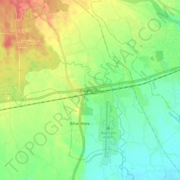 Mappa topografica Bagdogra, altitudine, rilievo