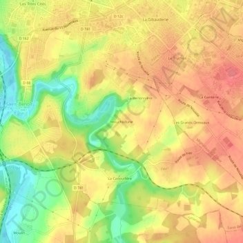 Mappa topografica Mouchedune, altitudine, rilievo