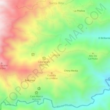 Mappa topografica Lisboa, altitudine, rilievo