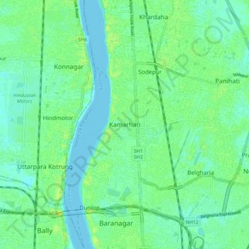 Mappa topografica Kamarhati, altitudine, rilievo