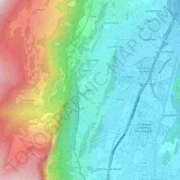 Mappa topografica Allières, altitudine, rilievo