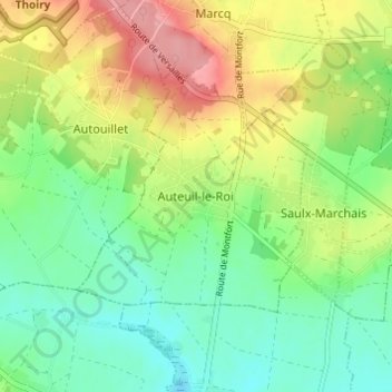 Mappa topografica Auteuil-le-Roi, altitudine, rilievo