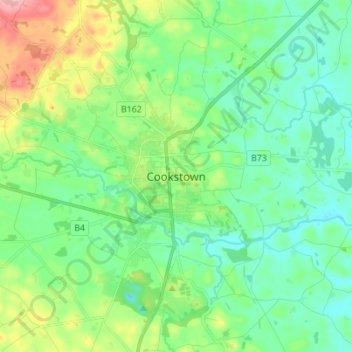 Mappa topografica Cookstown, altitudine, rilievo