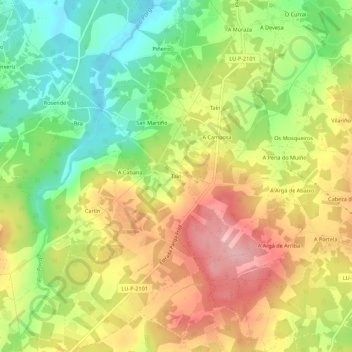 Mappa topografica Taín, altitudine, rilievo