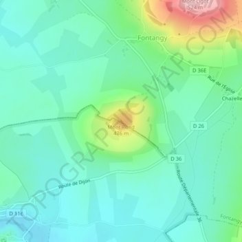 Mappa topografica Mont Rond, altitudine, rilievo