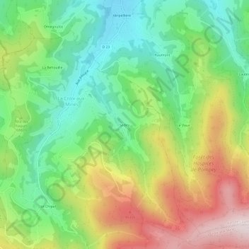 Mappa topografica Sadey, altitudine, rilievo