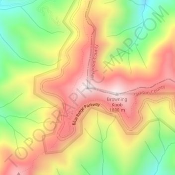 Mappa topografica Waterrock Knob, altitudine, rilievo
