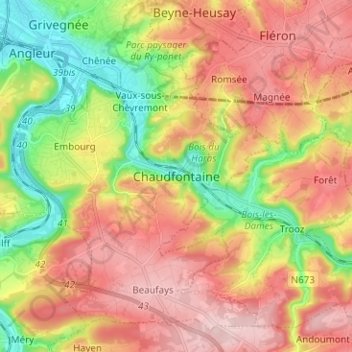 Mappa topografica Chaudfontaine, altitudine, rilievo