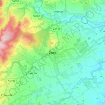 Mappa topografica Duns, altitudine, rilievo