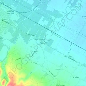 Mappa topografica San Procolo al Ponte, altitudine, rilievo