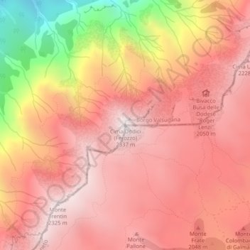 Mappa topografica Cima Dodici (Ferozzo), altitudine, rilievo