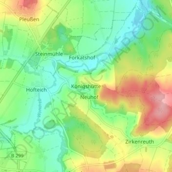 Mappa topografica Königshütte, altitudine, rilievo
