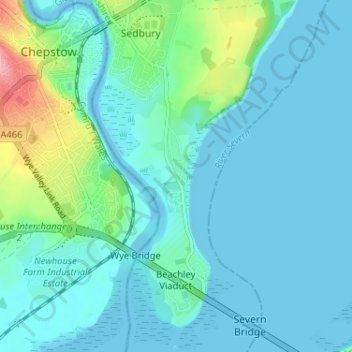 Mappa topografica Beachley, altitudine, rilievo