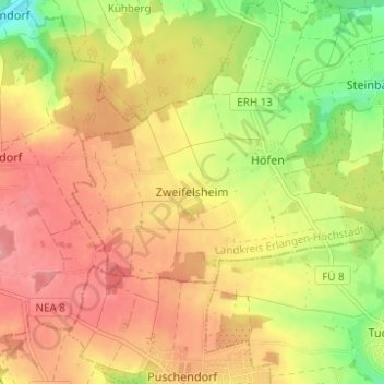 Mappa topografica Zweifelsheim, altitudine, rilievo