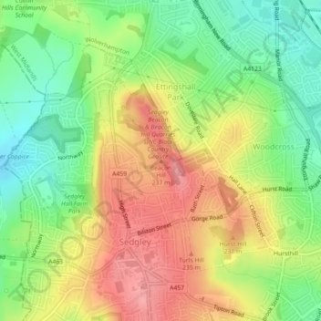 Mappa topografica Beacon Hill, altitudine, rilievo