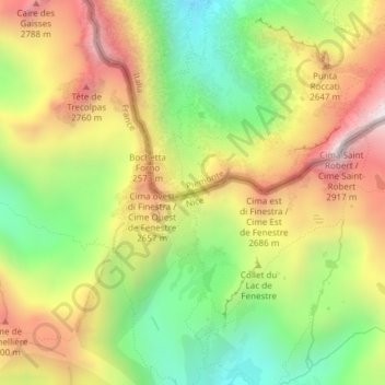Mappa topografica Col de Fenestre, altitudine, rilievo