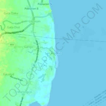 Mappa topografica San Antonio, altitudine, rilievo