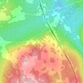 Mappa topografica Westchester Valley, altitudine, rilievo
