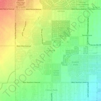 Mappa topografica Waddell, altitudine, rilievo