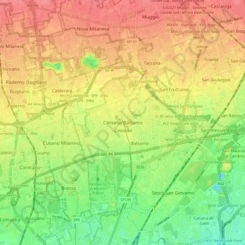 Mappa topografica Cinisello Balsamo, altitudine, rilievo