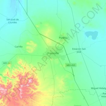Mappa topografica Fresnillo, altitudine, rilievo