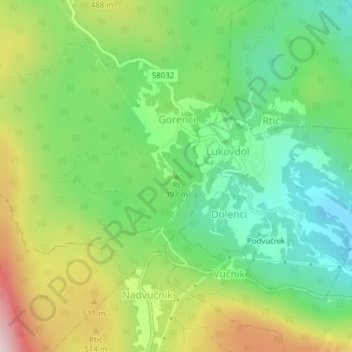 Mappa topografica Rt, altitudine, rilievo
