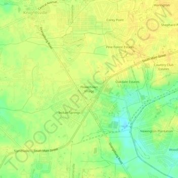 Mappa topografica Flowertown Village, altitudine, rilievo