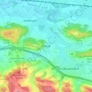 Mappa topografica Eistrup, altitudine, rilievo