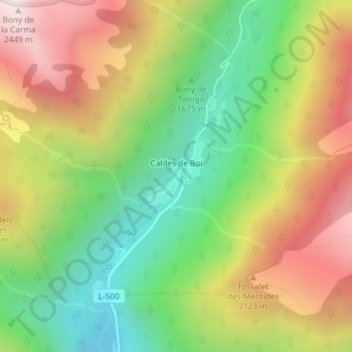 Mappa topografica Caldes de Boí, altitudine, rilievo