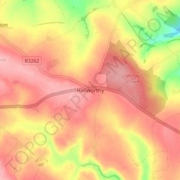 Mappa topografica Hallworthy, altitudine, rilievo