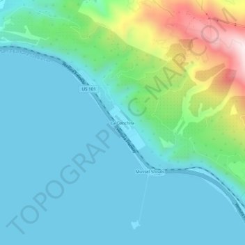 Mappa topografica La Conchita, altitudine, rilievo