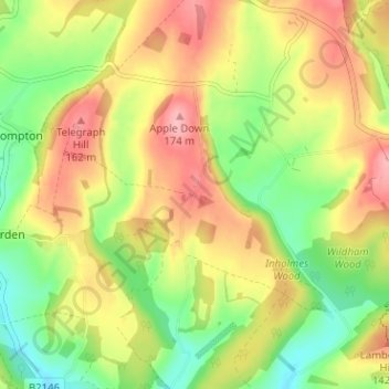 Mappa topografica Up Marden, altitudine, rilievo