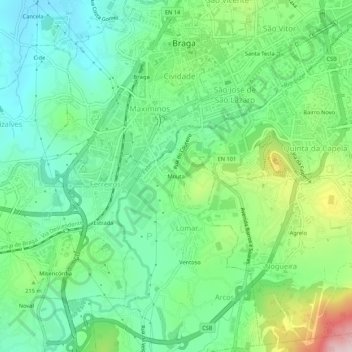 Mappa topografica Mouta, altitudine, rilievo